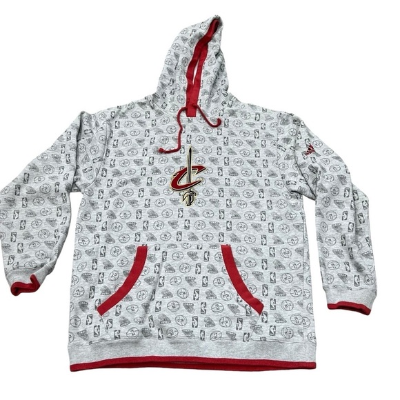 adidas Other - Adidas Cleveland Cavaliers NBA Gray Print All Over Hoodie Sweatshirt Size Large